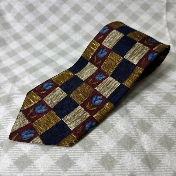 Corporate Collection JoS A Bank Men Silk Tie Floral Pattern EUC Sewn In USA - Picture 1 of 5